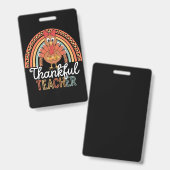 Badge Enseignant Reconnaissant École de Thanksgiving Bén (Avant & arrière)