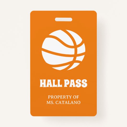 Badge entraîneur de basketball Teacher Hall Pass couleur (Dos)