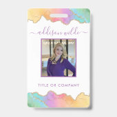 Badge Entreprise d'agate aquarelle arc-en-ciel et or (Avant)