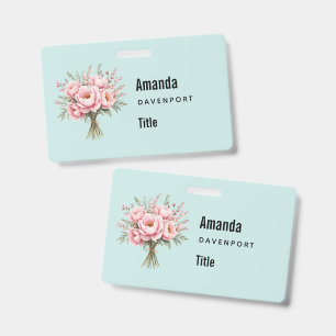 Badge Entreprise de Bouquet de Fleurs de Pivoine Rose Jo