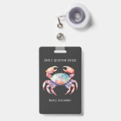 Badge Entreprise de crabe à l'aquarelle tendance/Restaur (Avant avec rétractable)