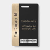 Badge Entreprise Employé noir Faux brossé Gold ID (Back)