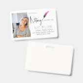 Badge Entreprise moderne de photo noir rose et blanc (Front & Back)