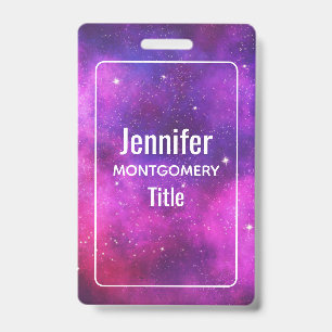 Badge Espace Rose & Violet & Étoiles Fausse Galaxie