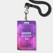Badge Espace rose & violet & Étoiles Faux Galaxy (Front with Lanyard)