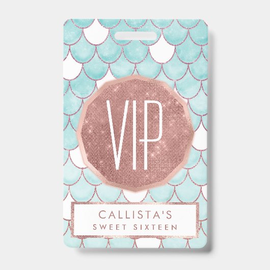 Badge Étalons de sirène de Parties scintillant rose Turq (Front)