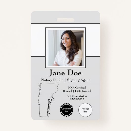 Badge État du Vermont Notaire Insigne public avec code Q (Devant)