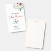 Badge Étiquette baby shower rose Floral Hostals or Guest (Front & Back)