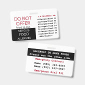 Badge Étiquette d'alerte aux allergies alimentaires mult (Avant & arrière)