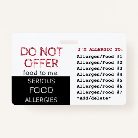 Badge Étiquette d'alerte aux allergies alimentaires mult (Devant)