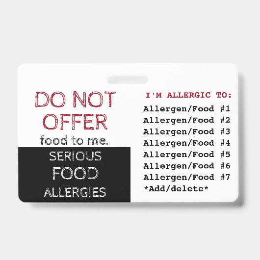 Badge Étiquette d'alerte d'allergie alimentaire multiple (Avant)