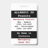 Badge Étiquette d'alerte d'allergie aux aliments de caca (Arrière)