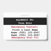 Badge Étiquette d'alerte d'allergie aux aliments de noix (Arrière)