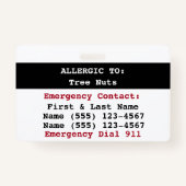 Badge Étiquette d'alerte d'allergie aux aliments de noix (Dos)