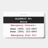 Badge Étiquette d'alerte d'allergie aux produits laitier (Arrière)