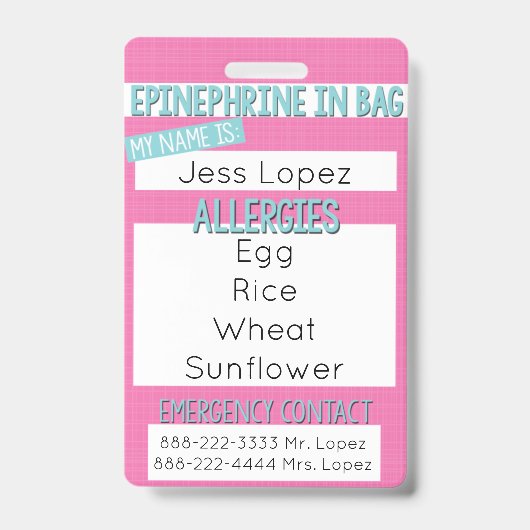 Badge Étiquette d'alerte Médicale pour les allergies ali (Avant)