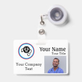 Badge Étiquette de nom avec vache vétérinaire, texte ID (Face avec clip rétractable)