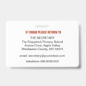 Badge Étiquette de nom d'identification du professeur, t (Arrière)