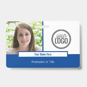 Badge Étiquette de nom photo à bloc de couleur bleu prof