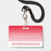 Badge Étiquette de nom professionnelle ombrée rouge mode (Arrière avec lanière)