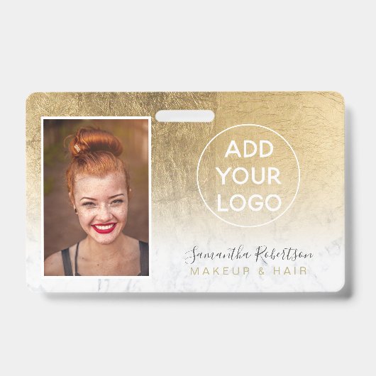 Badge Étiquette de photo d'employé en marbre avec feuill (Avant)