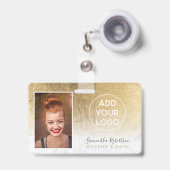 Badge Étiquette de photo d'employé en marbre avec feuill (Avant avec rétractable)