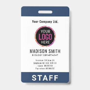 Badge Étiquette d'entreprise avec nom d'employé bleu mar