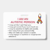 Badge Étiquette d'identification d'autisme (Arrière)
