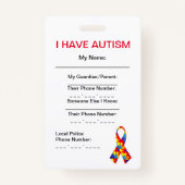 Badge Étiquette d'identification d'autisme (verticale) (Devant)