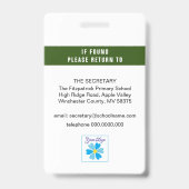 Badge Étiquette d'identification du nom de l'enseignant, (Arrière)