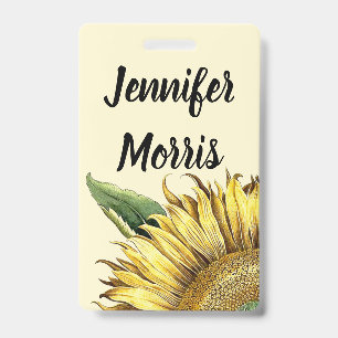 Badge Étiquette Nom Fleur Tournesol Botanique Vint