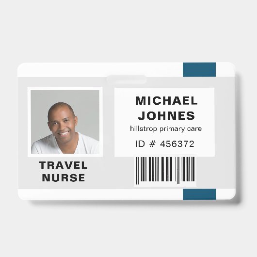 Badge étiquette nominative avec code-barres pour employé (Avant)