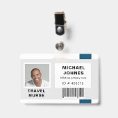 Badge étiquette nominative avec code-barres pour employé (Avant avec clip)