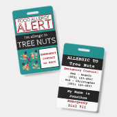 Badge Étiquette turquoise Tree Nut Food Allergy Alert (Recto et verso)
