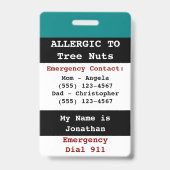 Badge Étiquette turquoise Tree Nut Food Allergy Alert (Dos)