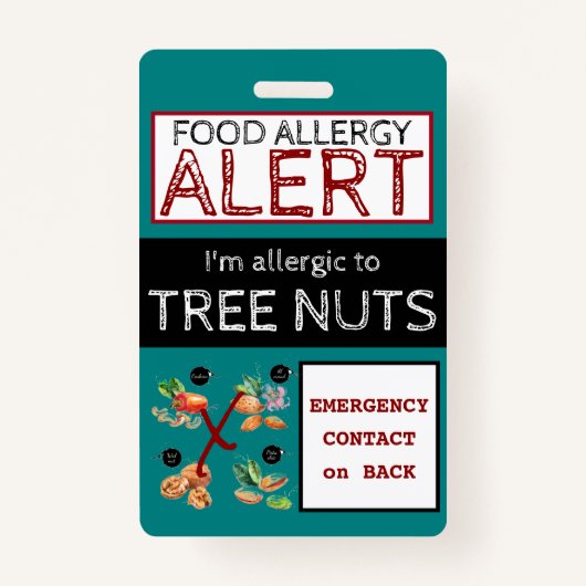 Badge Étiquette turquoise Tree Nut Food Allergy Alert (Devant)