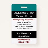 Badge Étiquette turquoise Tree Nut Food Allergy Alert (Dos)