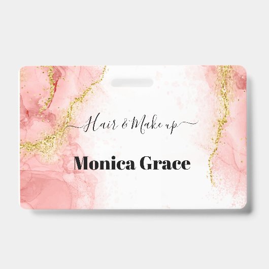 Badge Étiquettes de nom de beauté en agate rose doré (Avant)