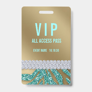 Badge Événement d'accès VIP féminin pailleté sarcelle fé
