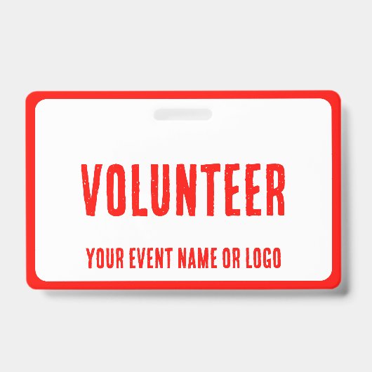 Badge événement de bénévole moderne simple rouge blanc (Avant)
