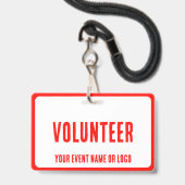 Badge événement de bénévole moderne simple rouge blanc (Arrière avec lanière)