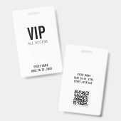 Badge Événement de code QR d'accès VIP blanc moderne (Front & Back)