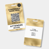 Badge Événement de conférence de code QR de feuille d'or (Avant & arrière)