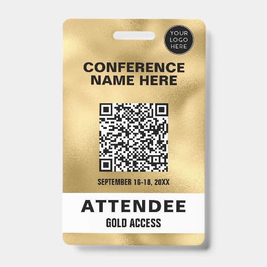 Badge Événement de conférence de code QR de feuille d'or (Avant)