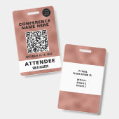Badge Événement de conférence de code QR or rose métalli (Avant & arrière)