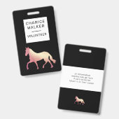 Badge événement équestre rose or cheval nom monogramme (Avant & arrière)