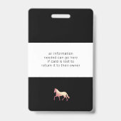 Badge événement équestre rose or cheval nom monogramme (Arrière)