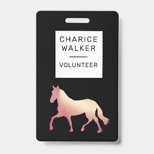 Badge événement équestre rose or cheval nom monogramme (Avant)