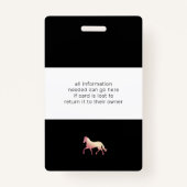 Badge événement équestre rose or cheval nom monogramme (Dos)