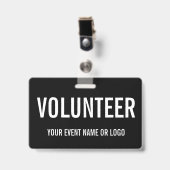 Badge Événement simple bénévole noir blanc (Avant avec clip)